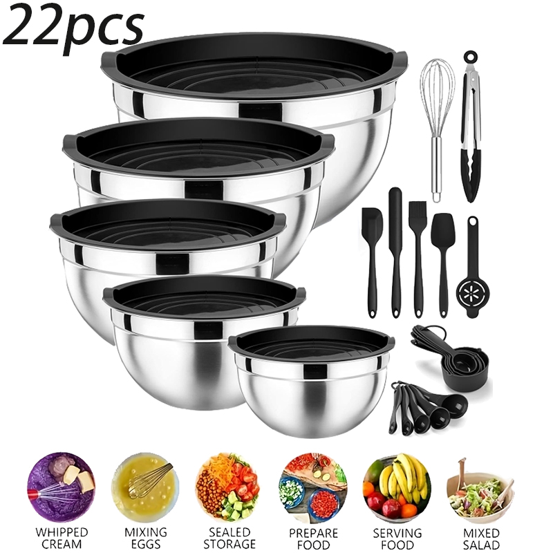 Food Storage In Stainless Steel - 5 sztuk misk do mieszania ze
