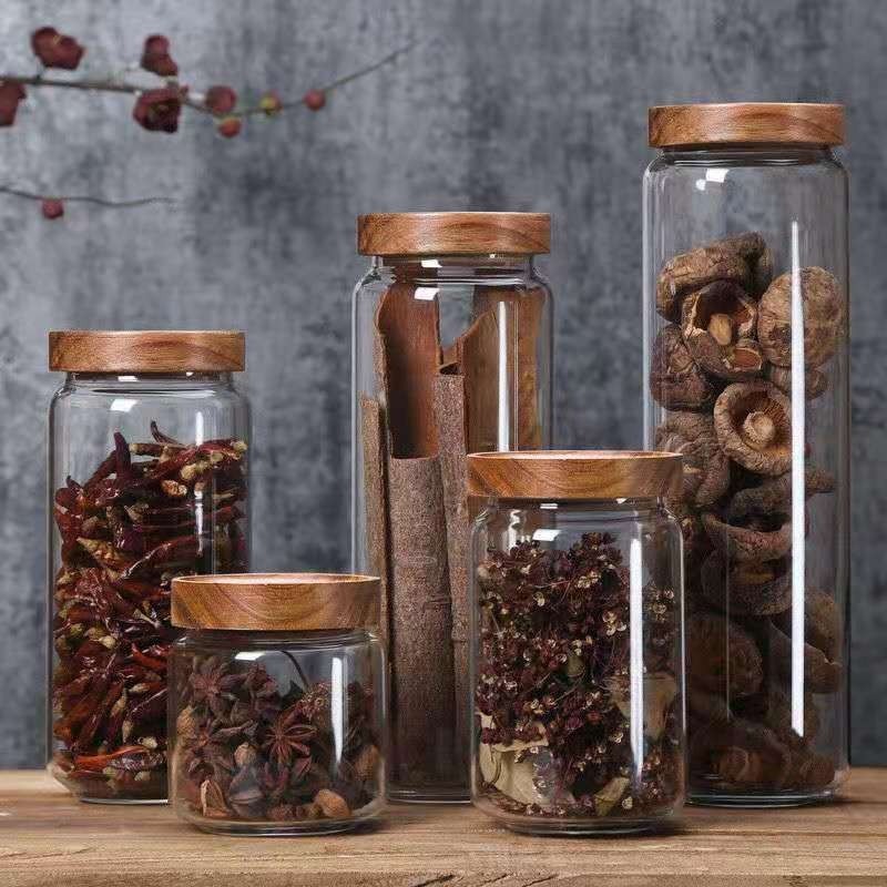 Food Storage Youtube - Okrągły szklany słoik z drewna akacjowego