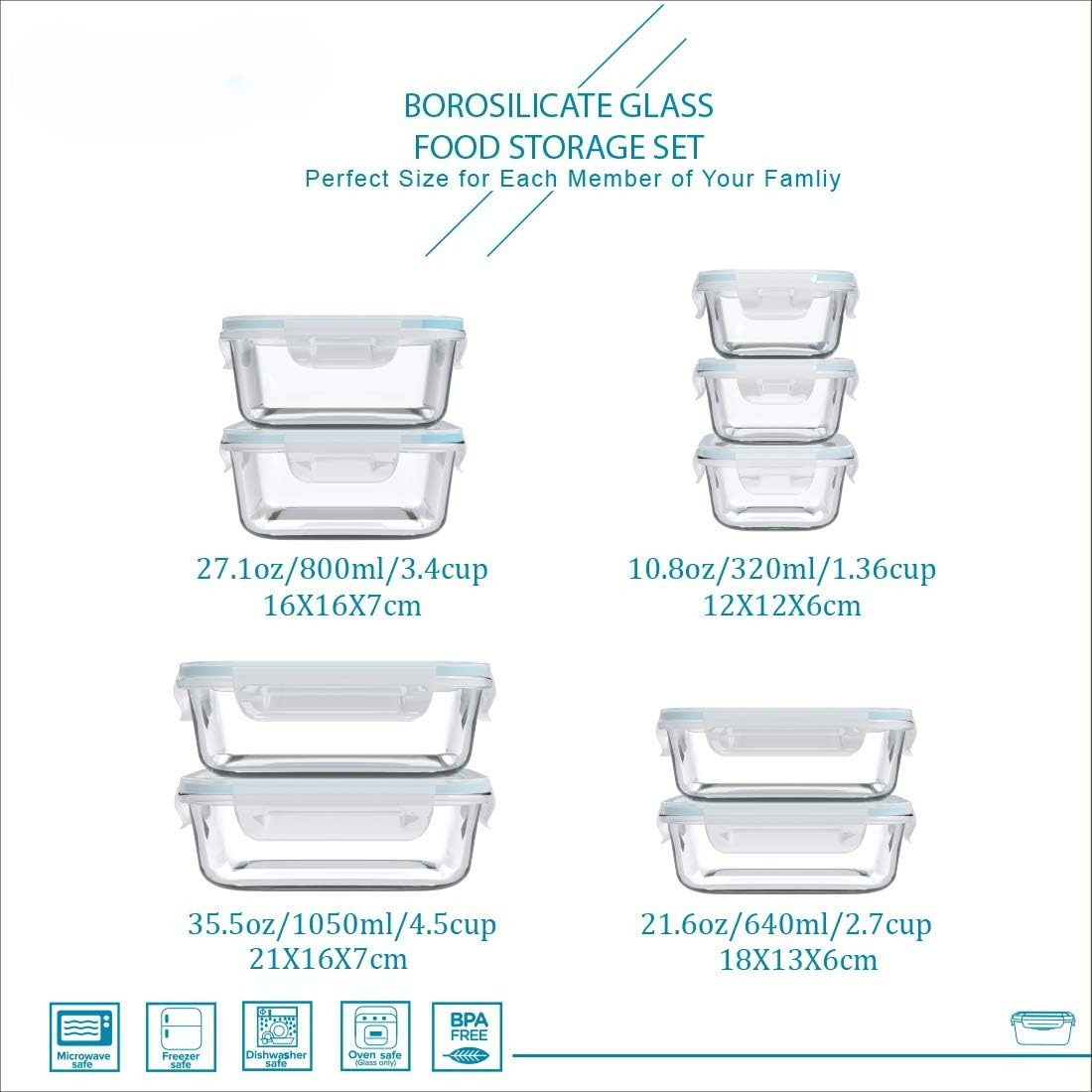 18-częściowy zestaw szklanych  – Food Storage Glass Containers recenzja i cena